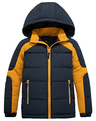 ZSHOW Boys' Puffer Jacket Soft Fleece Lined Winter Coat Outerwear Jacket - color: Navy & Yellow, size: 14-16