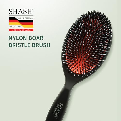 Since 1869 Hand Made In Germany - Nylon and 100% First Cut Boar Bristle Brush Suitable For Normal to Thick Hair - Gently Detangles, No Pulling or Split Ends - Softens Improves Texture, (Large) - size: Large