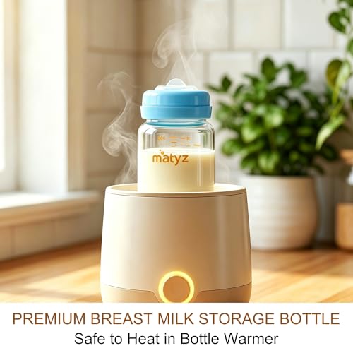 Matyz Glass Breastmilk Storage Set, 6 Pack 10oz, Compatible with Spectra Medela Philips Avent Pumps, Wide-Mouth Leakproof Containers for Freezing & Feeding, BPA-Free (3 Green & 3 Blue Lids) - color: [6 Pack] 3 Green & 3 Blue Lids - 10 Ounce Borosilicate G