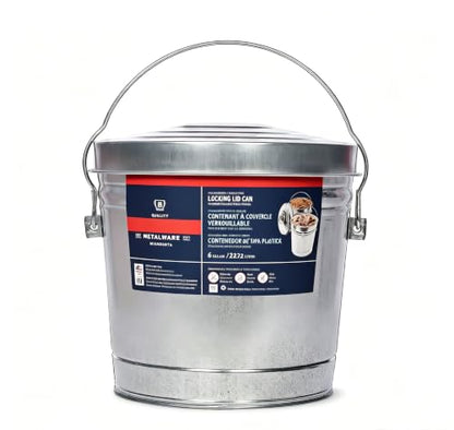 Galvanized Steel Storage Container with Lockable Lid, 6 Gallons