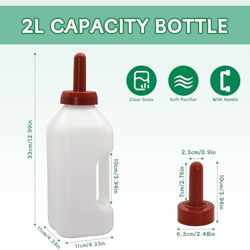 Calf Bottle Lamb Feeding Nipple 2.11 Quart Calves Nursing Feeder with a Replacement Teat for Baby Livestock Animals