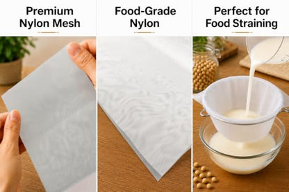 3 Pack 20 × 20 inch 80 Mesh Nylon Filter Cloth, Reusable Kitchen Strainer for Milk, Juice and Coffee, Fast Filtering, Easy to Clean (20x20in)