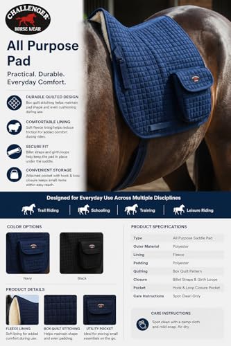 Horse English Quilted Faux Fur All-Purpose Saddle Pad Pockets 72152 - color: Navy