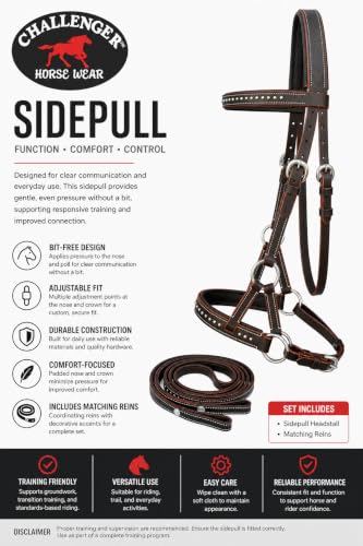 CHALLENGER English Western Horse Leather BITLESS Bridle SIDEPULL Halter REINS Brown 7708BRF