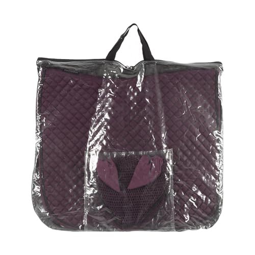 Equinavia Voss English Saddle Pad & Fly Bonnet Set, All Purpose Jumping | Contoured diamond-quilted all purpose English saddle pad with matching hand-crocheted fly bonnet, show-ready & breathable. - color: Plum Wine/Black