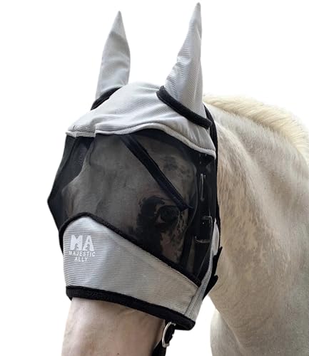 Majestic Ally Horse Fly Mask with Ears, Silver - color: Silver