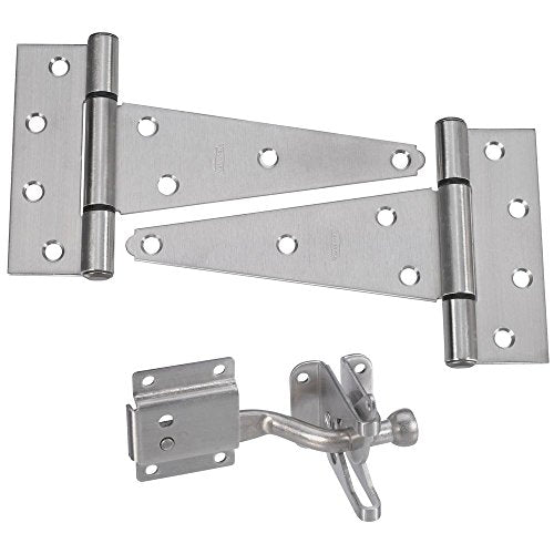 National Hardware Gate Kit with T-Hinges and Latch Set, Stainless Steel