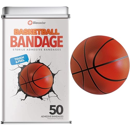 BioSwiss Bandages, Basketball Shaped Self Adhesive Bandage, Latex Free Sterile Wound Care, Fun First Aid Kit Supplies for Kids, 50 Count - size: 50-Count Box, style: Basketball