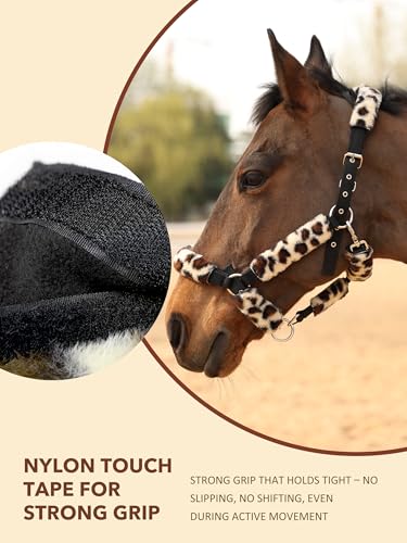 Harrison Howard Fleece Halter Covers for Horses, Set of 9, Prevent Hair Loss Pressure Marks, Padded Horse Halter Fleece Set Beige Leopard - color: Beige Leopard