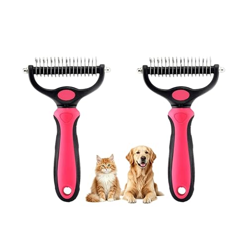Dematting Comb for Dogs and Cats, Undercoat Rake Pet Brush for Long Hair, Deshedding Dog Brush Removes Tangles Knots and Loose Fur, Grooming Tool for Thick Coats (Pink L*2) - color: Pink L*2