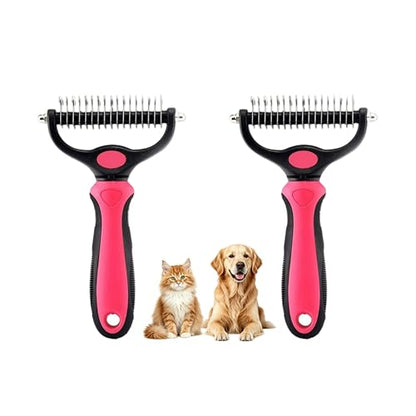 Dematting Comb for Dogs and Cats, Undercoat Rake Pet Brush for Long Hair, Deshedding Dog Brush Removes Tangles Knots and Loose Fur, Grooming Tool for Thick Coats (Pink L*2) - color: Pink L*2
