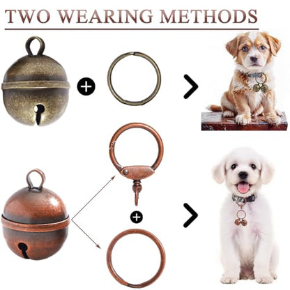 4 Extra-Loud Copper Dog Bells for Medium-Large Dog Collars - color: Bronze+Copper, size: Large