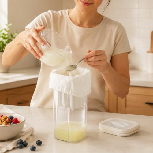 Yogurt Strainer,1800ml Greek Yogurt Strainer,with Stainless Steel Fine Mesh - color: 1800ml
