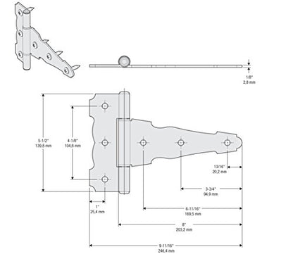National Hardware N109-037 SPB841 Ornamental T Hinge in Black - size: 8 Inch