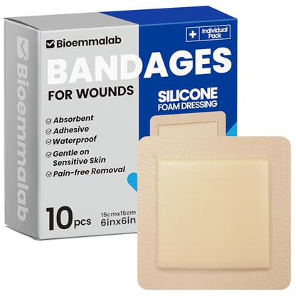 Large Waterproof Bandages 6x6 Silicone Foam Dressing Sensitive Skin, 10 PCS - style: 6"X6"(10PCS)