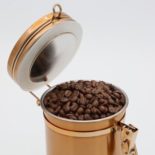 PRINCE G Airtight Coffee Canister with Scoop – Premium Stainless Steel Coffee Storage Container – Light Blocking Vacuum Seal – Keeps Coffee Beans Fresh – 9.1 oz – Bronze - color: Bronze