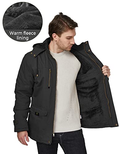 WenVen Men's Winter Thicken Fleece Cotton Military Parka Jacket Warm Coat - color: Black, size: Medium