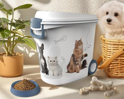 DRATO Pet Food Storage Container with Wheels 30LB Capacity - color: Blue