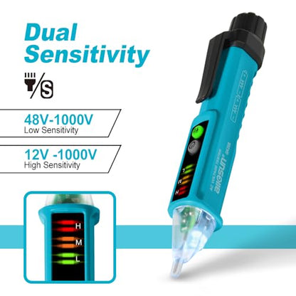 allsun Non-Contact AC Voltage Tester Pen 12-1000V, Dual Sensitivity & LED Flashlight, Live/Neutral Wire Breakpoint Finder, Auto Power-Off, Electrical Circuit Detector for Outlets, Wires, Breakers - style: GK28B NOT buzzer and LED