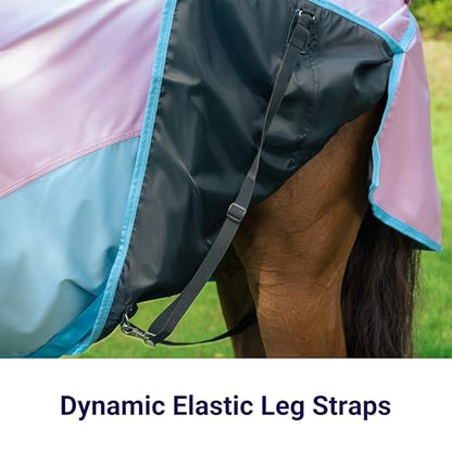 Horse Turnout Rain Sheet | 600 Denier Ripstop Turnout Blanket No Fill (0g) | Waterproof Lightweight Breathable | Tear-Resistant Outer & Rub-Free Silky Inner | Pink/Blue - 68 in - color: Pastel Pink/Blue, size: 68