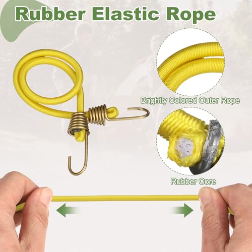 PATIKIL Bungee Cords with Hooks, (10 Inch, Yellow)(10Pcs), Adjustable Rubber Stretchy Heavy Duty Short Elastic Bungee Cord for Luggage Roof Rack Hang Outdoor Tent Tarp