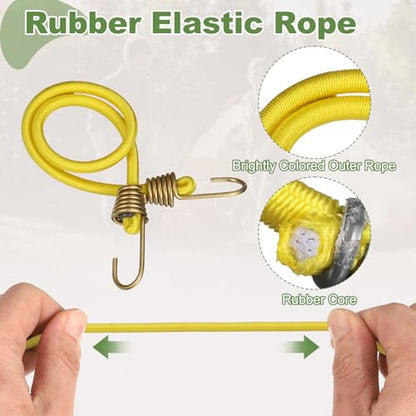 PATIKIL Bungee Cords with Hooks, (10 Inch, Yellow)(10Pcs), Adjustable Rubber Stretchy Heavy Duty Short Elastic Bungee Cord for Luggage Roof Rack Hang Outdoor Tent Tarp