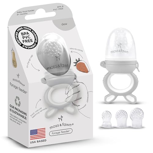 Moss and Fawn Forage Feeder - Silicone Baby Fruit Feeder - Dew | Frozen Breast Milk Popsicle Teether & Pacifier, BPA, PVC & Phthalate-Free - color: Dew