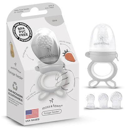 Moss and Fawn Forage Feeder - Silicone Baby Fruit Feeder - Dew | Frozen Breast Milk Popsicle Teether & Pacifier, BPA, PVC & Phthalate-Free - color: Dew