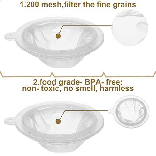 4 Pieces 200 Mesh Filter 5 Inch Food Filter Strainer Nylon Sieve Fine Mesh Plastic Reusable Strainer for Filtering Yogurt Juice Milk Honey Kitchen Whey Grease Coffee Funnels