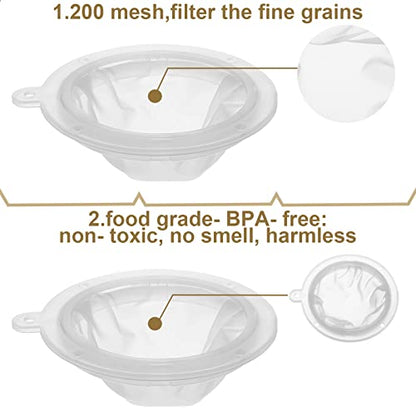 4 Pieces 200 Mesh Filter 5 Inch Food Filter Strainer Nylon Sieve Fine Mesh Plastic Reusable Strainer for Filtering Yogurt Juice Milk Honey Kitchen Whey Grease Coffee Funnels