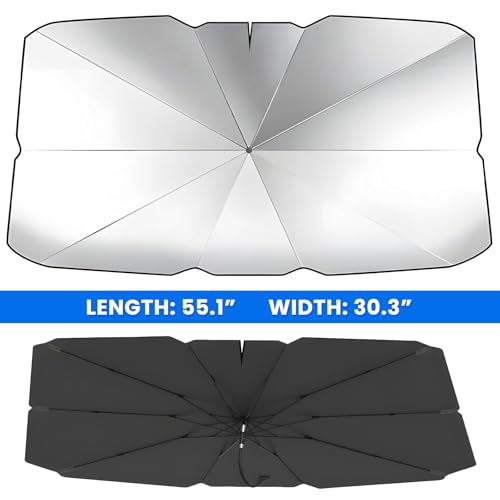 Car Windshield Sunshade Umbrella, 55"×30" Auto Front Window Sun Shade Cover with 360° Bendable Handle, Foldable Vehicle Windshield Sunshade Umbrella for Sun & UV Protection (L) - color: L