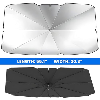 Car Windshield Sunshade Umbrella, 55"×30" Auto Front Window Sun Shade Cover with 360° Bendable Handle, Foldable Vehicle Windshield Sunshade Umbrella for Sun & UV Protection (L) - color: L