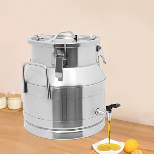 Milk Bucket 20L/5gal Stainless Steel Milk Transport Barrel with Lid and Faucet, 12×13in Heavy Duty Milk Jugs with 3 Sealing Clips and 2 Sturdy Handles for Oil, Milk, Coffee, Wine, Tea, Honey - size: 20L with faucet