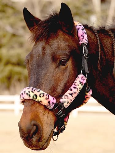Harrison Howard Fleece Halter Covers for Horses, Set of 9, Prevent Hair Loss Pressure Marks, Padded Horse Halter Fleece Set Iridescent Leopard - color: Iridescent Leopard