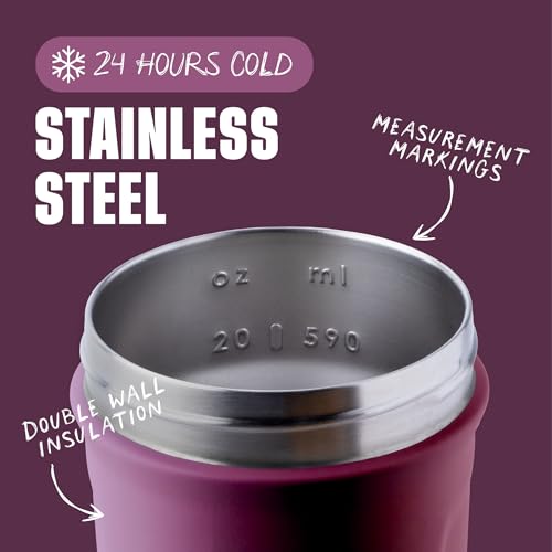 BlenderBottle Sport Flip Stainless Steel Shaker Bottle 24 oz Plum - color: Plum, size: 24 Ounces, style: Flip