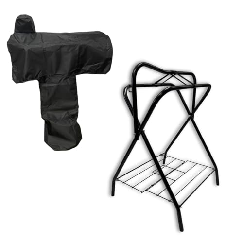 AJ Tack Freestanding Saddle Rack with Western Saddle Cover