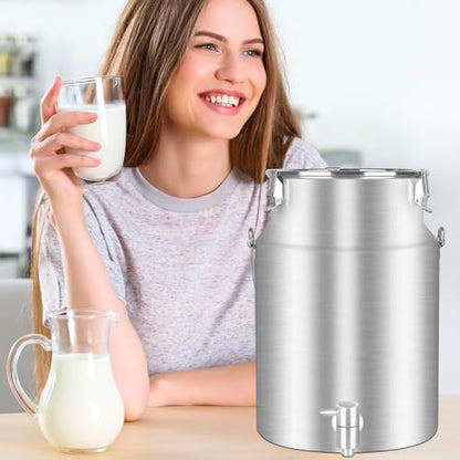 304 Stainless Steel 10 Liter Milk Can Milk Bucket Wine Pail Bucket with Spigot 2.64 Gallon Milk Can Tote Jug with Sealed Lid Heavy Duty for Milk and Wine