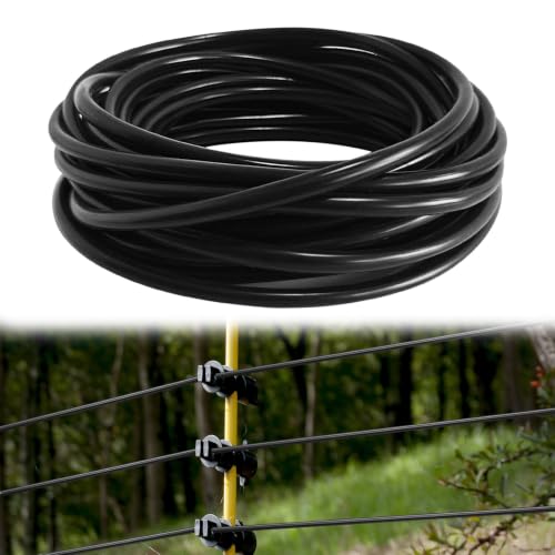 50 FT Electric Fence Insulator Tubing, Fence Wire Insulation Tube for Up to 12.5 Gauge Wire, Flexible PE Fence Insulator Cover for Corner Posts, End Posts, Gates, T-Posts and Wood Posts, Black