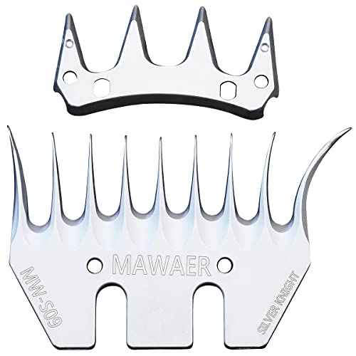 Curved 9 Tooth Sheep Shear Clipper Replacement Blades for fit Oster, Lister, Heiniger Sheep Clippers, Detachable Animal Trimmer Shears for Grooming Goats Lambs Llamas Alpacas - color: Curved 9 Tooth Silver