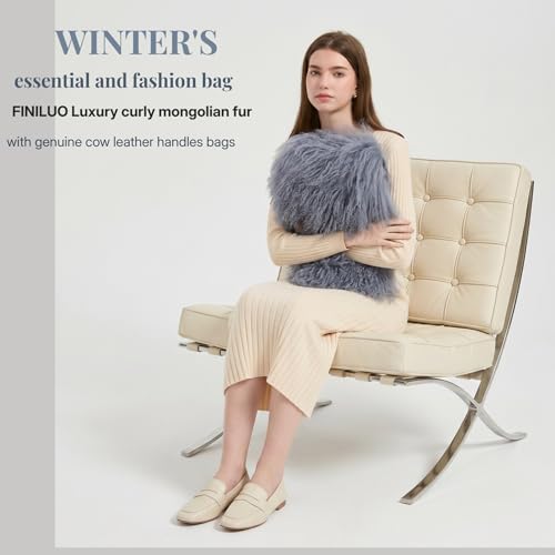 Women Luxury Real Curly Mongolian Lamb Fur Purse - color: Gray
