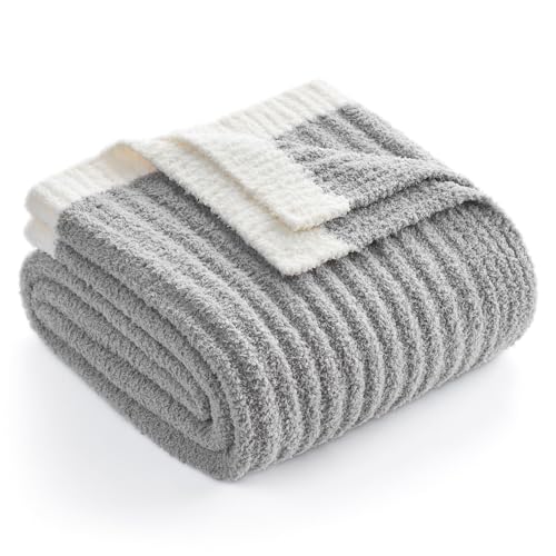 Snuggle Sac Fluffy Grey Blanket Twin Size, Soft Luxurious Knit Fuzzy Microfiber Blankets for Couch, Sofa, Bed, Grey, 60x80 inches - color: Grey, size: Twin(60"x 80")