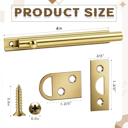 Lothee 4" 4 Pcs Brass Surface Bolt Door Latch, Brass Finish - color: Brass Finish, size: 4 Inch