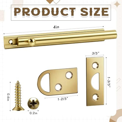 Lothee 4" 4 Pcs Brass Surface Bolt Door Latch, Brass Finish - color: Brass Finish, size: 4 Inch