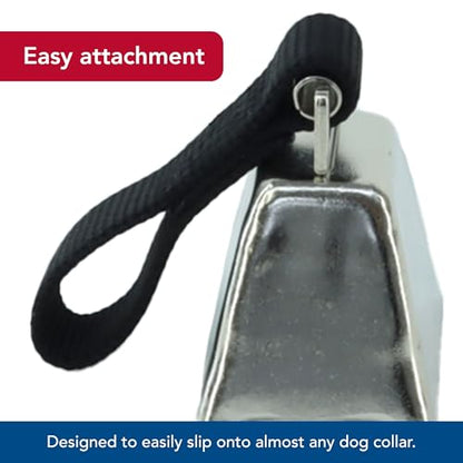 Water & Woods Nickel Cow Bell for Dogs by Coastal Pet - Durable Noise Maker - Easy Attachment - Nickel-Plated Material with Nylon Handle - Black, Small