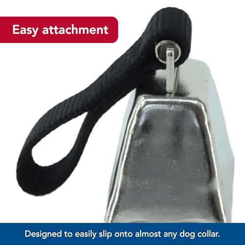 Water & Woods Nickel Cow Bell for Dogs by Coastal Pet - Durable Noise Maker - Easy Attachment - Nickel-Plated Material with Nylon Handle - Black, Large