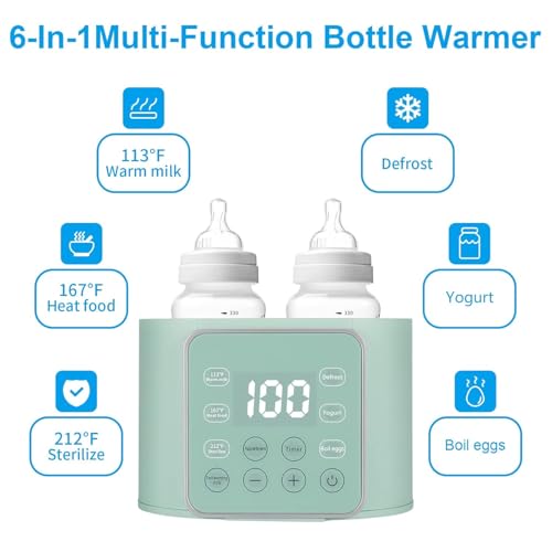 Baby Bottle Warmer 9-in-1 Multifuntion Breast Milk Warmer, Fast Baby Food Heater and Defrost Warmer with Timer for Twins, LCD Display Accurate Temperature Adjustment, 24H Constant Mode-Green - color: Light Green
