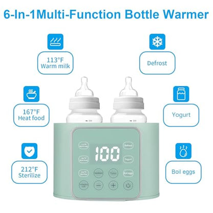 Baby Bottle Warmer 9-in-1 Multifuntion Breast Milk Warmer, Fast Baby Food Heater and Defrost Warmer with Timer for Twins, LCD Display Accurate Temperature Adjustment, 24H Constant Mode-Green - color: Light Green