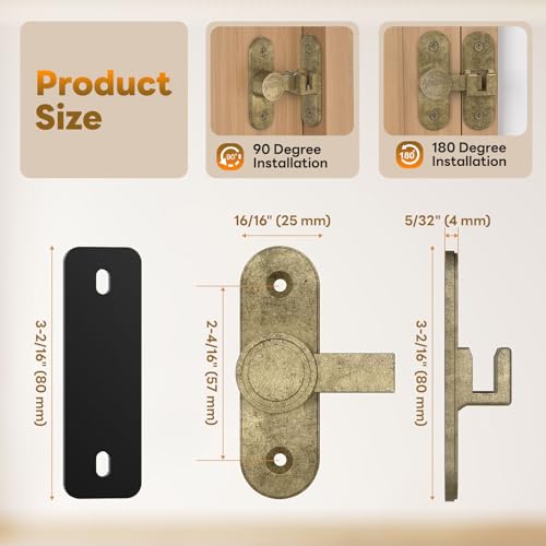 Sliding Barn Door Lock - 90/180° Flip Door Latch (Bronze-2 Pcs) - color: Bronze-2 Pcs