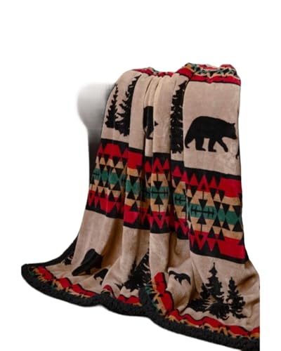 Carstens Bear Trails Black Sherpa Rustic Cabin Throw Blanket 54x68 (JP868) , Brown - color: Bear Trails Black