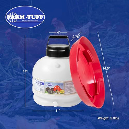 FARM-TUFF Hanging Chicken Waterer, 3 Gallon Capacity - Durable BPA-Free Plastic Poultry Fountain with Top Fill Design - Automatic Water Dispenser for Chickens, Ducks, Turkeys & Game Birds